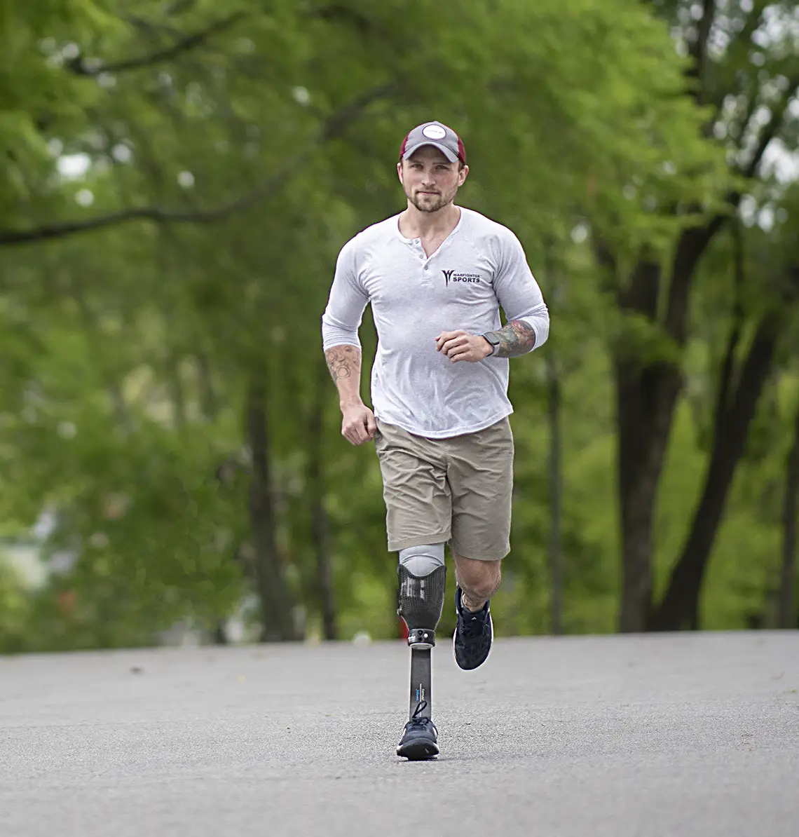 man exercising with prosthetic leg